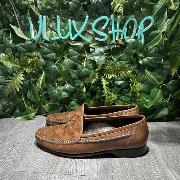 Italy Bragano Cole Haan Men\'s size 10 Brown woven leather Loafers dress shoes main image 5